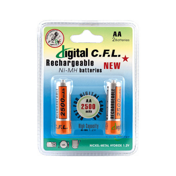 باتری قلمی قابل شارژ دیجیتال CFL کد 2500 بسته دو عددی ابزارآوا