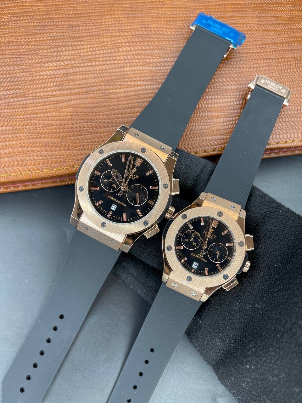 ست ساعت زنانه و مردانه هابلوت Hublot سه موتوره فعال بند رابر موتور ژاپن کد 2115856
