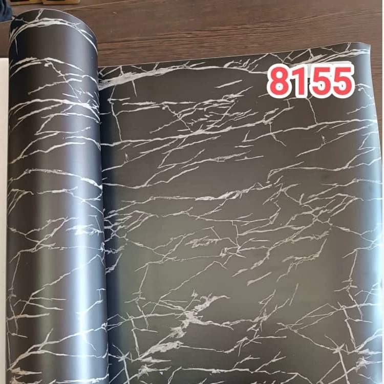 برچسب کابینت طرح سنگ سوپرمات مشکی ضخیم رگه سفید - 8155مدل 1