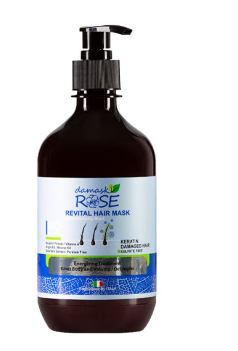 ماسک مو حاوی کراتین بدون ابکشی مناسب موهای آسیب دیده براثر استفاده از رنگ و پددر دکلره داماسک رز 500میل