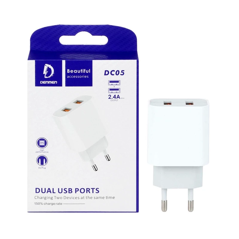 شارژر دیواری فست شارژ دو پورت دنمن Denmen مدل DC05 رنگ سفید