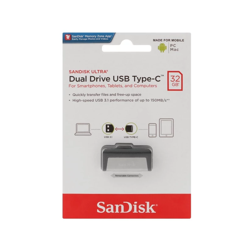 فلش مموری سن دیسک Ultra dual drive luxe ظرفیت 64 گیگابایت