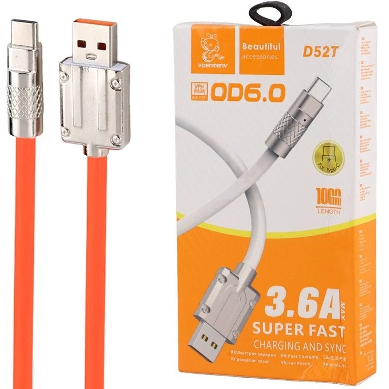 کابل شارژ تایپ سی TYPE-C فست شارژ 3.6 آمپر دنمن D52T طول 1 متر