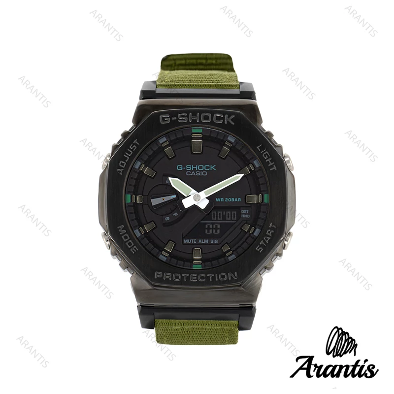 ساعت مچی اسپرت جیشاک کاسیو G-Shock Casio ، ساعت جهانی ، های کپی مسترکوالیتی GM2100 مشکی سبز (دو موتوره)