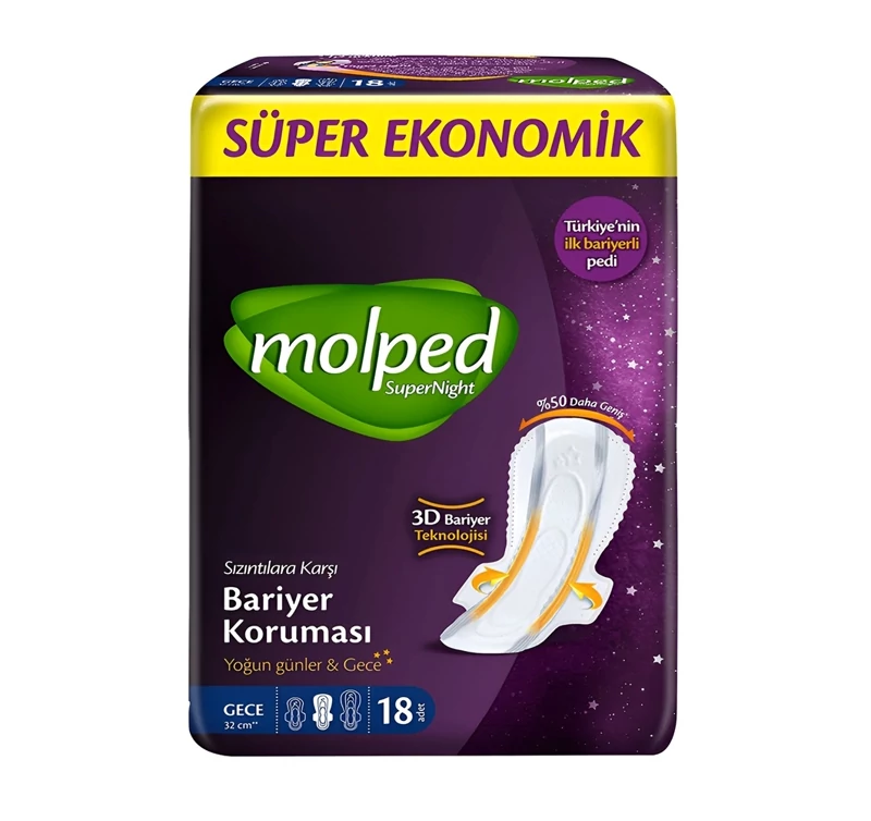 نوار بهداشتی مولپد Molped سایز Long مدل superNight بسته 18 عددی