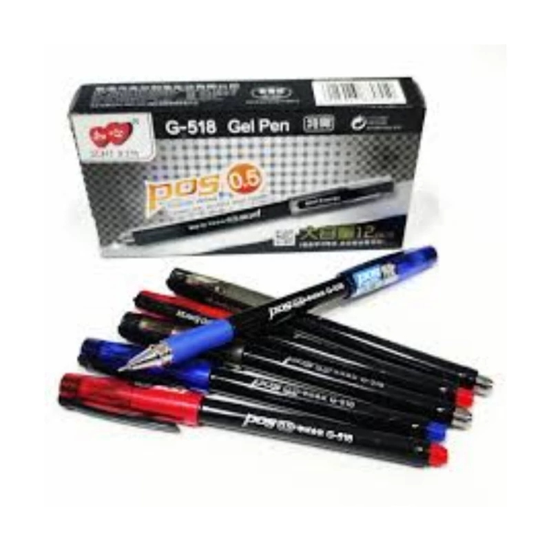خودکار پوس (POS) مدل G-518،با قطر نوشتاری 0.5 میلی متر،دارای گیره برای حمل در جیب،در سه رنگ آبی،قرمز،مشکی،کیفیت عالی