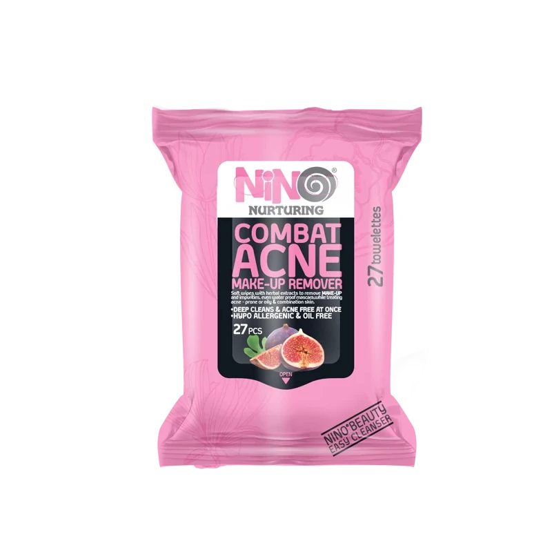 دستمال مرطوب پاک کننده آرایش مدل Combat Acne بسته 27 عددی نینو
