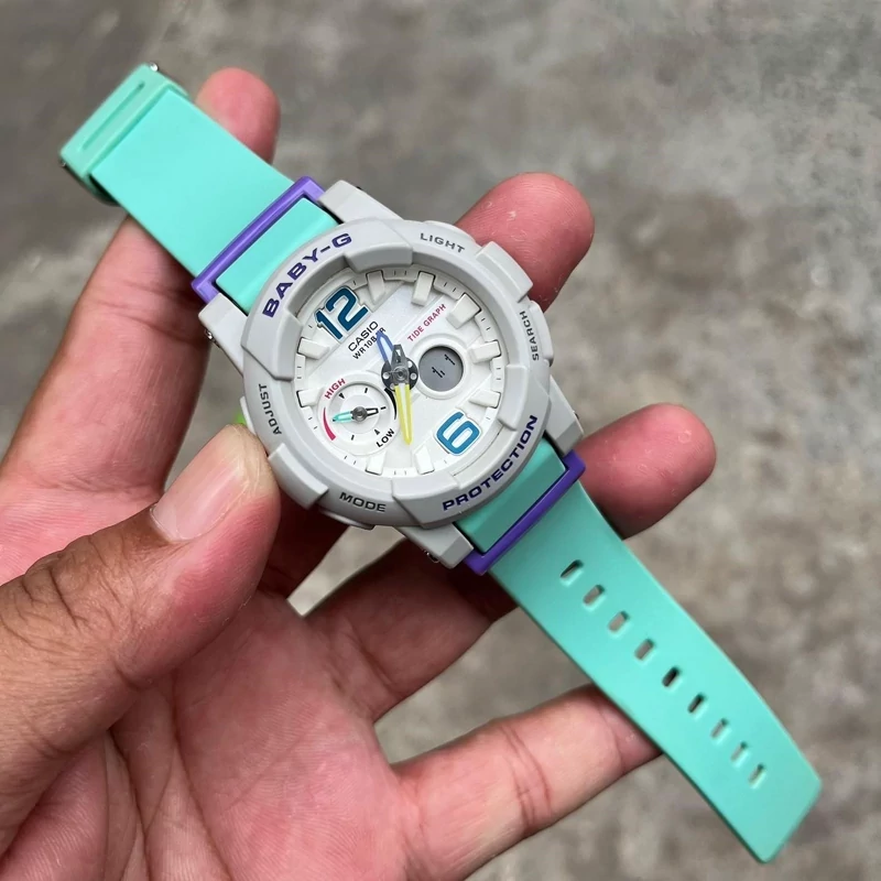 ساعت مچی زنانه BABY-G کاسیو مدل CASIO-BGA-180-3B ، های کپی مستر کوالیتی ، دماسنج دار، تنظیم با پایتخت کشورها ، اتولایت