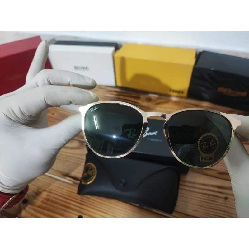 عینک ریبن rayban کلاب مستر شیشه سنگ قهوه ای طلایی با پک کامل ریبن RB 3016