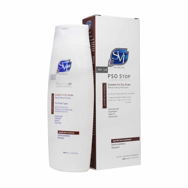 شامپو پسو استاپ اس وی آی مناسب برای خشکی و پوسته ریزی کف سر PSO Stop Shampoo SVI