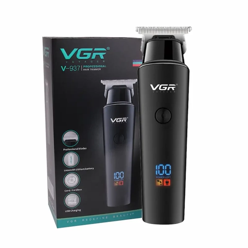 ماشین اصلاح موی سر و صورت وی جی آر مدل 937 با طراحی ارگونومیک، نمایشگر دیجیتال، باتری 2000 میلی آمپر ساعت، شارژ USB و سه