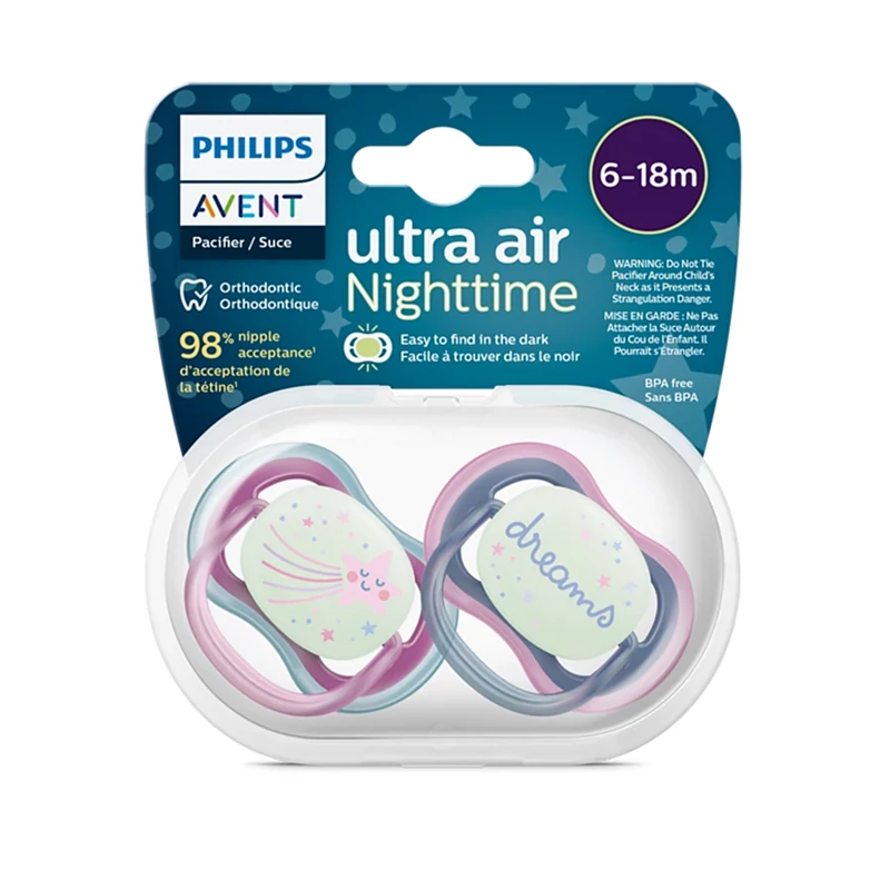 پستانک ارتودنسی مدل الترا ایر 18+ ماه اونت شب تاب philips avent scf376/01