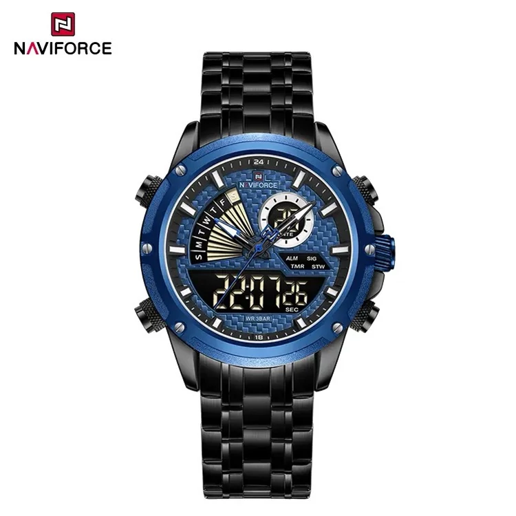 ساعت مچی مردانه عقربه ای و دیجیتال نیوی فورس NAVIFORCE مدل nf9205 موتور ژاپنی طلایی