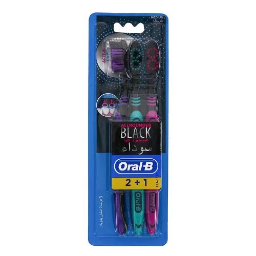 مسواک اورال بی مدل Allrounder Black 2+1 با برس متوسط پک 3 عددی