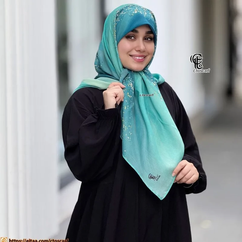 روسری نخی کاستوم طرح رزین طلایی صورتی یاسی طوسی قواره 110