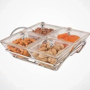 اردورخوری شیشه ای مربع استنددار 4 خانه با درب اکرولیک لیمون کد 2108