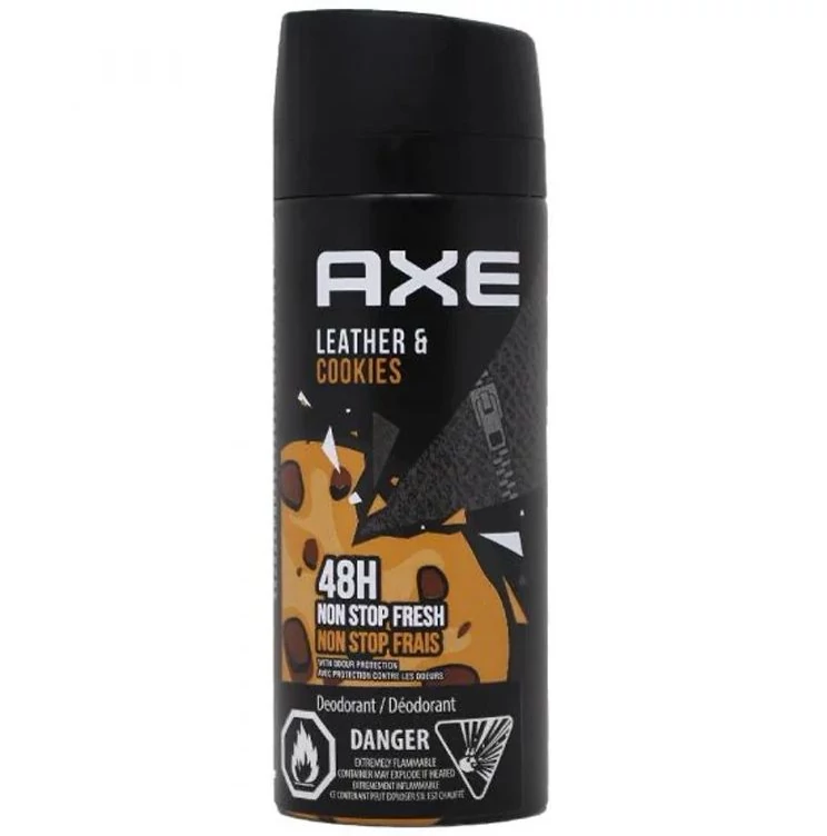 اسپری دئودورانت اکس حجم 150 میل رایحه AXE LEATHER AND COOKIES