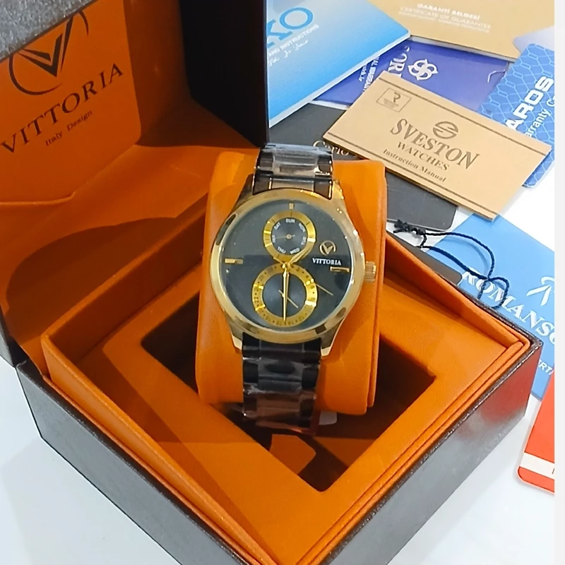 ساعت مردانه ویتوریا VITTORIA VT3149 سه موتوره فعال اصل ژاپن مشکی