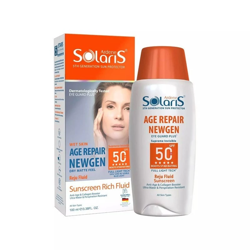 فلوئید ضد آفتاب ضد چروک بی رنگ SPF50 سولاریس آردن 100 میل