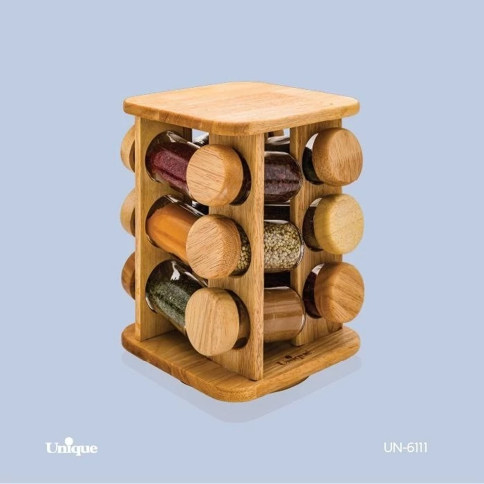 جا ادویه گردان یونیک مدل UN-6111 مجموعه 12 عددی. ادویه 12 تایی گردون ایستاده مربع یونیک کد UN-6111