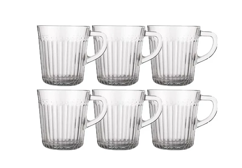 لیوان شیشه ای دسته دار شیاردار 280 سی سی لیمون