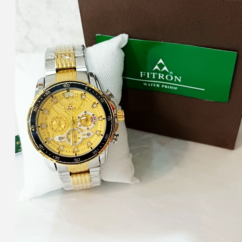 ساعت مچی مردانه فیترون کرنو سه موتوره FITRON مدل FT-19055M ژاپن صفحه زرد