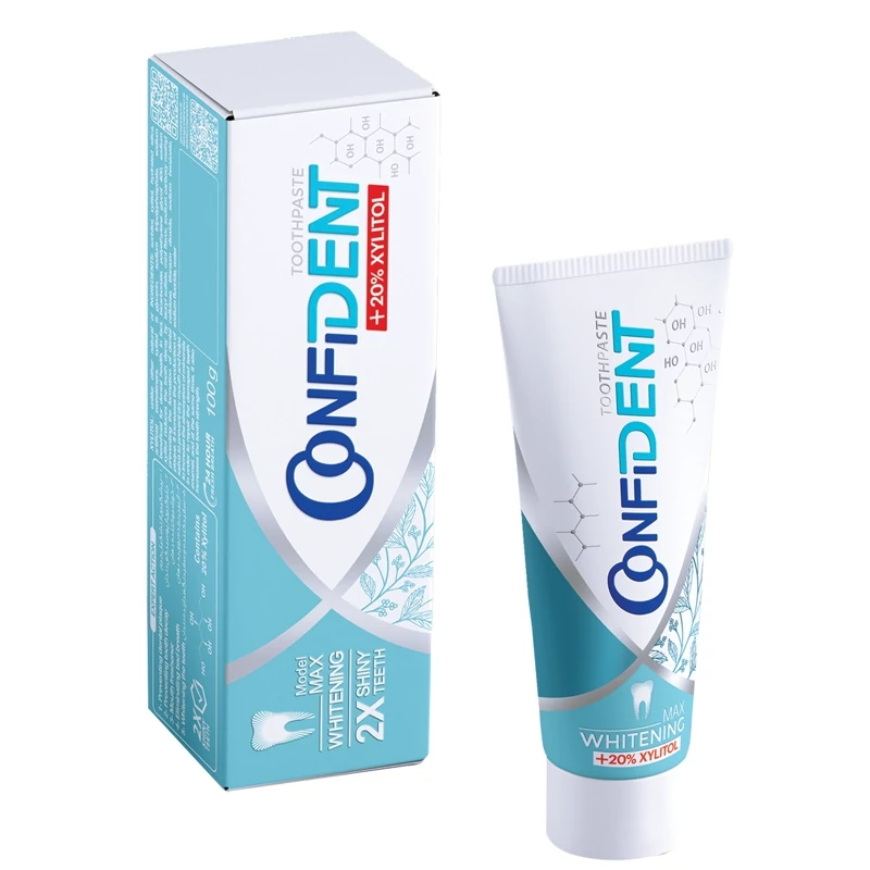 خمیر دندان کانفیدنت مدل سفیدکننده Whitening Max - حاوی زایلیتول 20٪ و هیدروکسی‌آپاتیت(ضد پوسیدگی و تقویت‌ کننده مینای دن