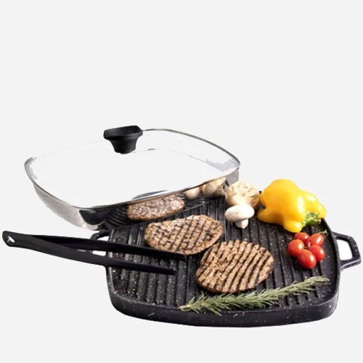 تابه گریل مربع 28 درب دار با انبر یونیک کد UN-6031 (پس کرایه)