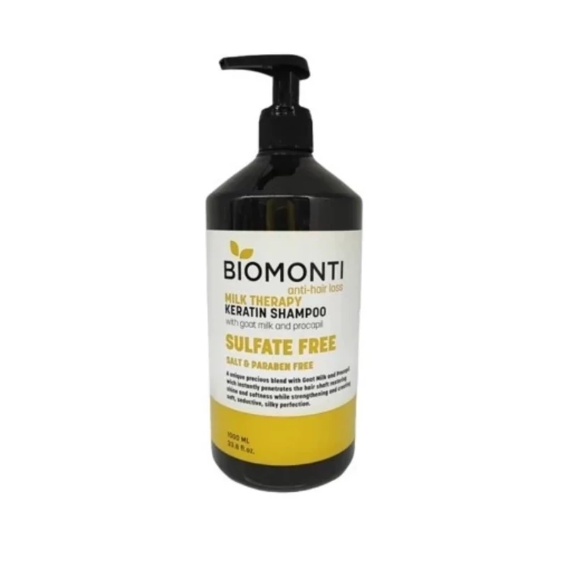 شامپو بدون سولفات ضد ریزش و کراتینه بیومونتی Biomonti حاوی عصاره شیر 1000 میل