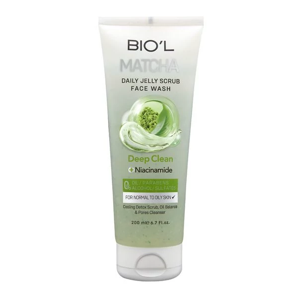 اسکراب ژلی شستشوی صورت بیول BIO'L مناسب پوست معمولی تا چرب حاوی عصاره ماچا حجم 200 میلی لیتری
