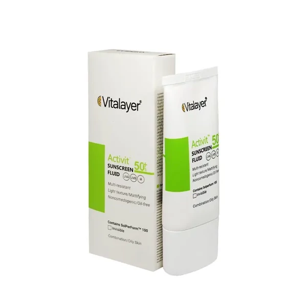 فلوئید ضدآفتاب رنگی ویتالیر SPF50 مدل Activit، مناسب پوست‌های چرب، حجم 50 میلی‌لیتر