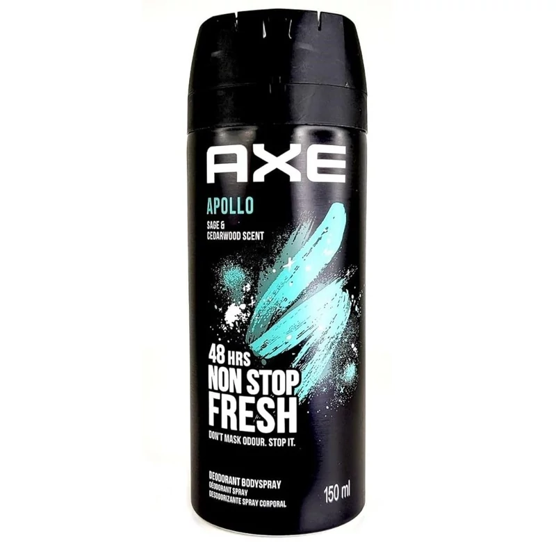 اسپری بدن آکس Axe رایحه چوب سدر و مریم گلی مدل Apollo حجم 150 میل 48 ساعته 