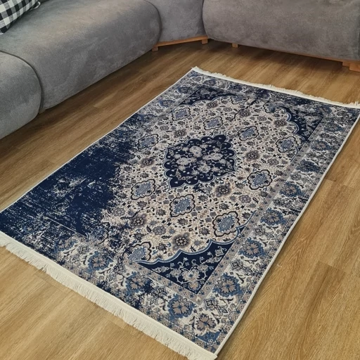 خرید فرش چاپی هازان ترک وینتیج سرمه ای M248 (پس کرایه)