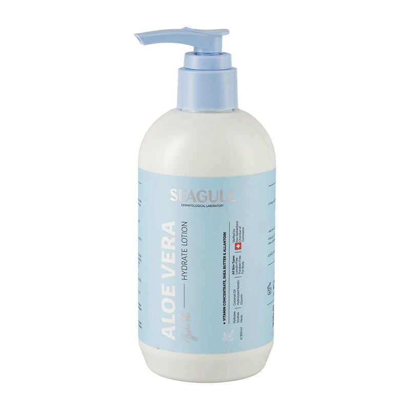 لوسیون بدن پمپی سی گل مدل آلوئه ورا مناسب انواع پوست حجم 300 میلی لیتر seagull body beauty aloe vera lotion