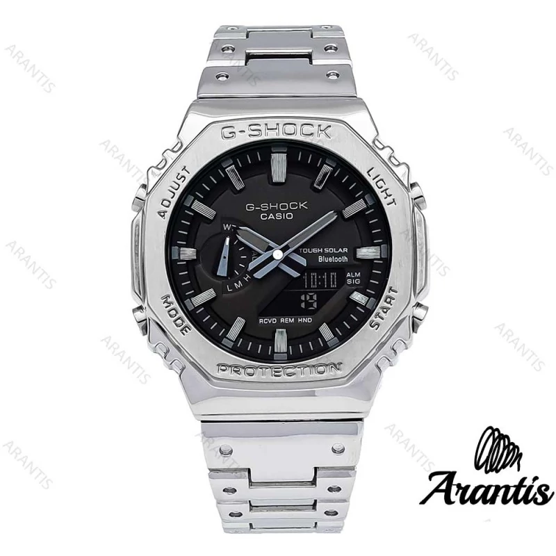 ساعت کاسیو جی شاکGM-B2100 بند فلزی (جیشاکGShock) تنظیم اتوماتیک با پایتخت کشورها ،اتولایت دار