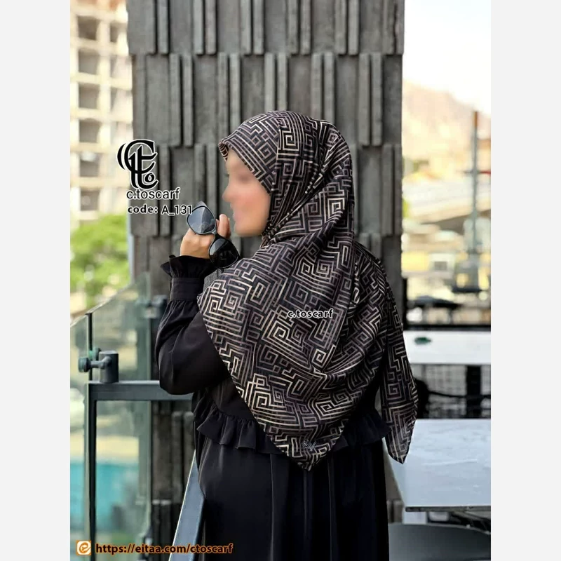 روسری طرح سیمین مشکی ریز نقش اسپرت شیک رسمی قواره بزرگ 140 سانتی نخ کاستوم سیتو
