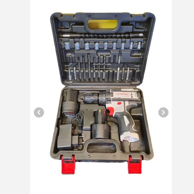دریل شارژی دو باطری 12 ولت با لوازم رونیوا مدل RV-1200