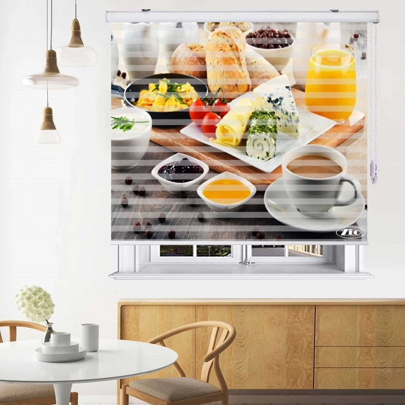 پرده زبرا زیو مدل صبحانه B14سایز 150x150 سانتی متر