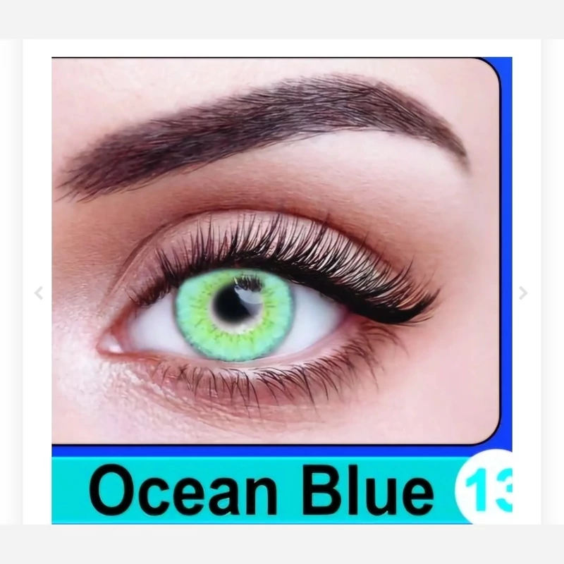 لنز چشم فصلی رنگ آبی اقیانوسی( Ocean Blue) ساخت کره بامجوز بهداشت واستاندارد اروپا CE پک کامل(لنز و جالنزی و مایع لنز)