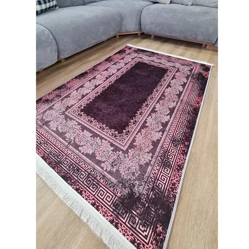 قیمت خرید فرش چاپی هازان ترک طرح بنفش وینتیج مدرن کد h478(پس کرایه)