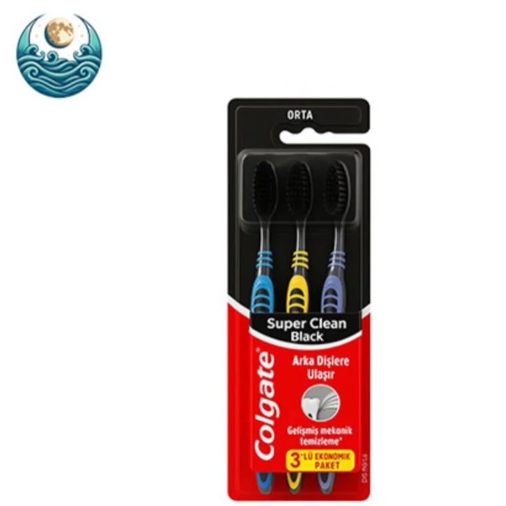 مسواک کلگیت مدیوم مدل Super Clean Black بسته 3 عددی