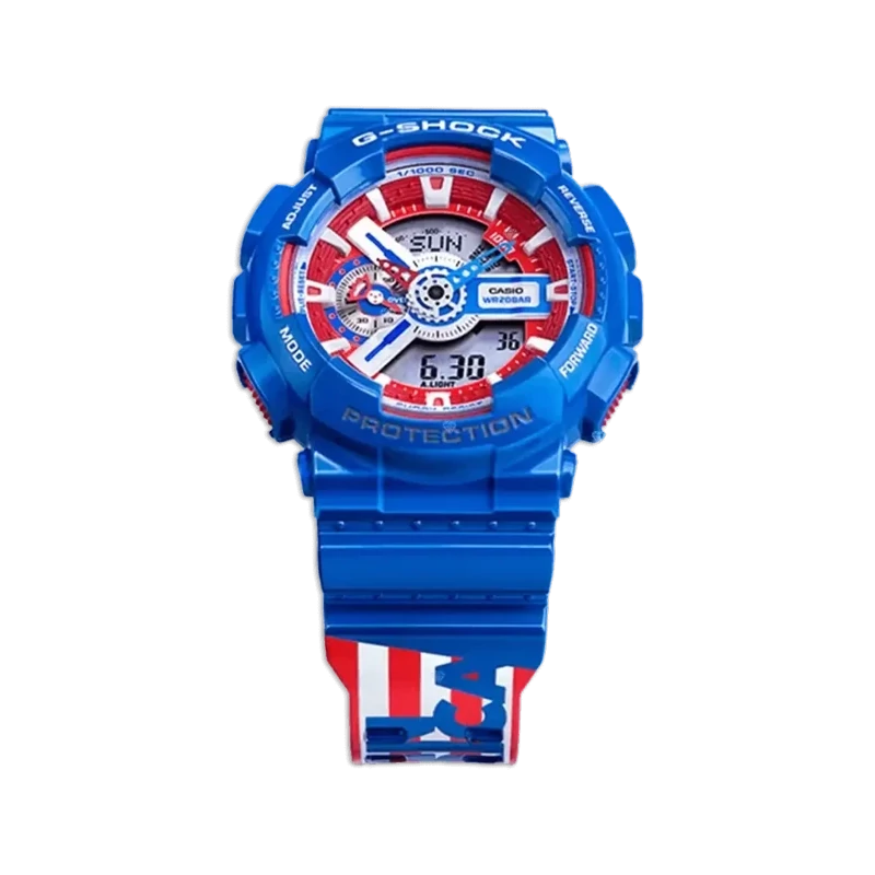 ساعت مچی جی شاک سفید طلایی مدل GA-110GB-2A جیشاک GShock، صد در صد ضدآب ، تنظیم اتوماتیک با پایتخت کشورها ، اتولایت دار