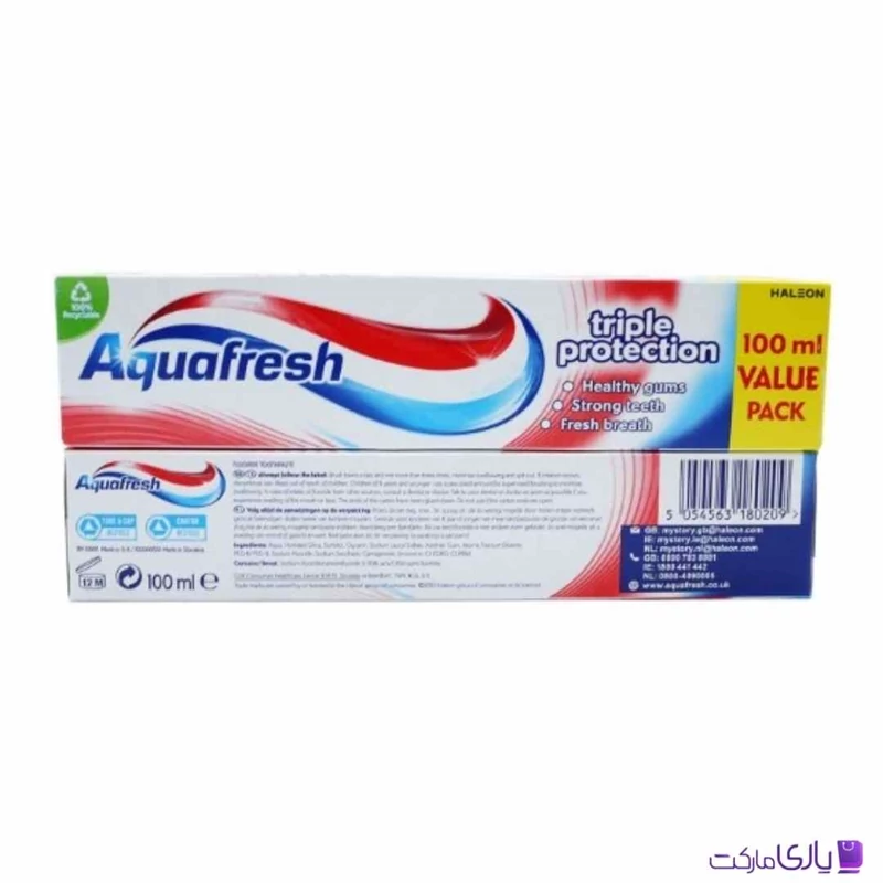 خمیر دندان کاهش دهنده جرم آکوا فرش مدل triple protection با طعم نعناع حجم 100 میلی لیتر