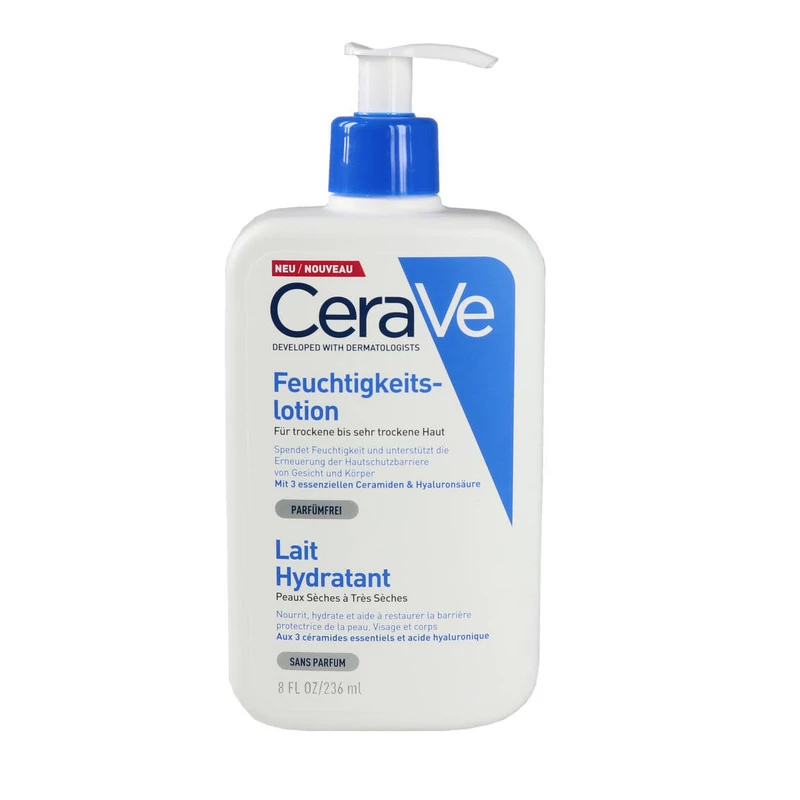لوسیون کرم مرطوب کننده صورت و بدن سراوی CeraVe مدل Lait Hydratant حجم 236 میل مناسب انواع پوست