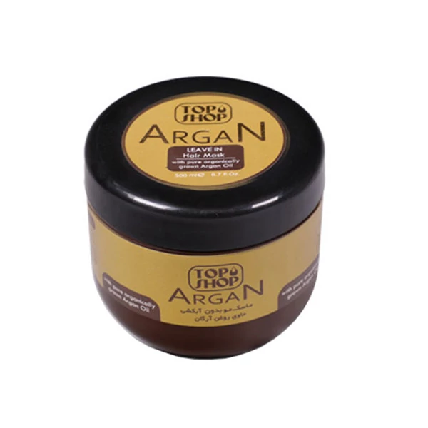 ماسک مو رطوبت رسان بدون آبکشی تاپ شاپ حاوی روغن آرگان مناسب موهای رنگ شده و آسیب دیده حجم 500 میلی لیتر