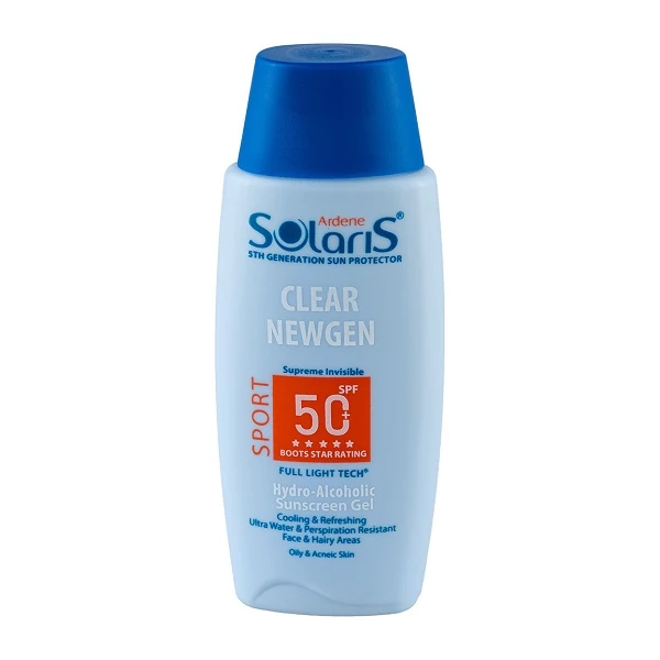 ضد آفتاب ژل هیدرو الکلی آردن سولاریس SPORT CLEAR NEWGEN با SPF50 مناسب پوست دارای جوش حجم 100 میلی لیتر