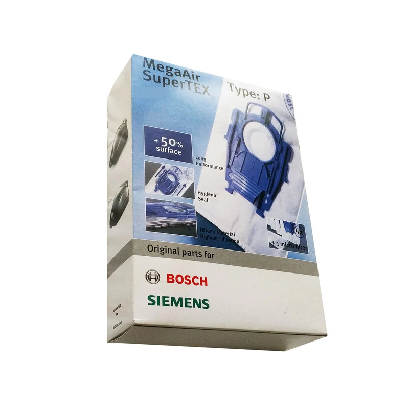 کیسه جاروبرقی مگا ایر مدل 101014P بسته 4 عددی به همراه فیلتر هپا و هوا مناسب برای جاروبرقی های سری P بوش و زیمنس پاکت...