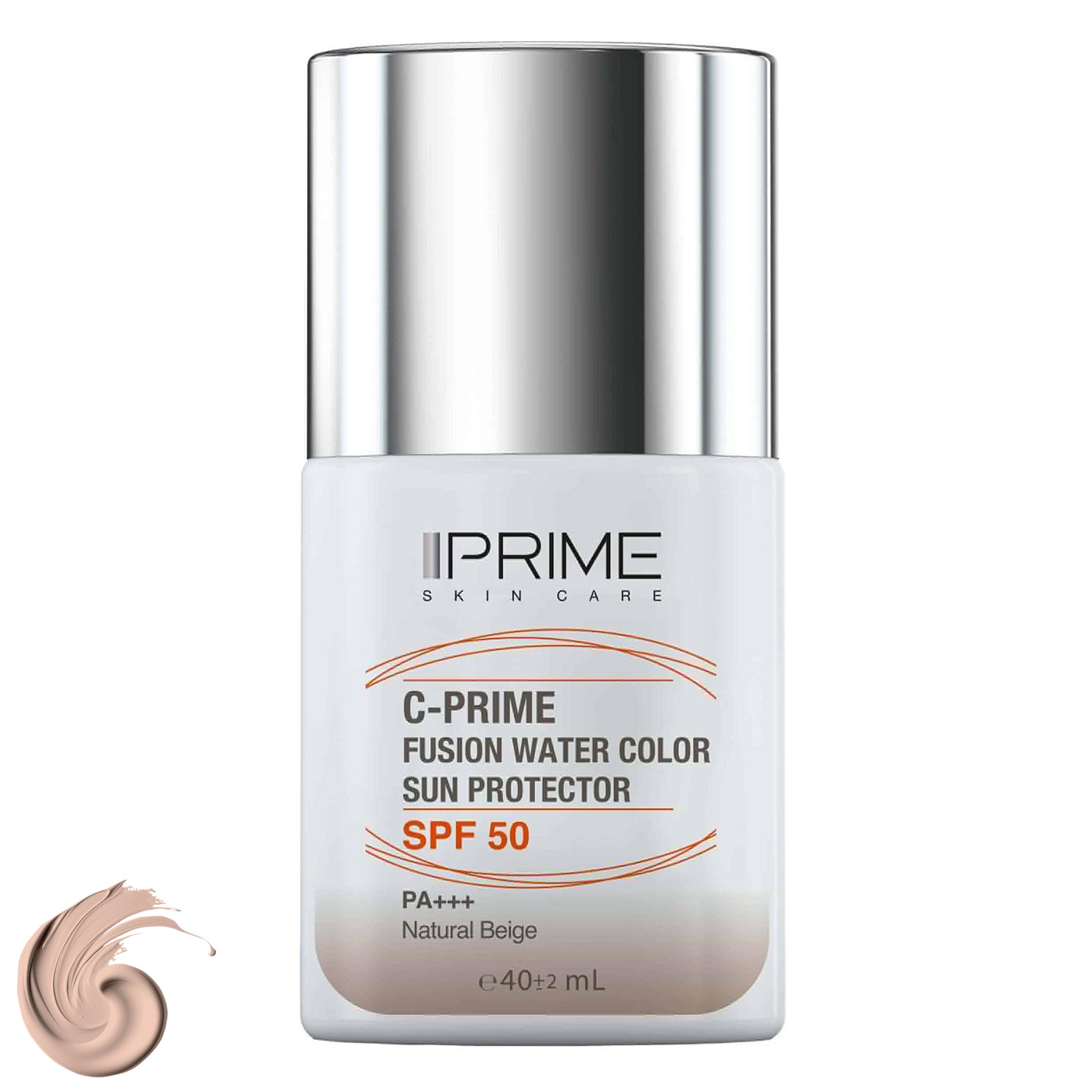 فلوئید ضد آفتاب رنگی پرایم، SPF 50، مدل فیوژن واتر، مناسب انواع پوست با تنالیته متوسط و حجم 40 میلی لیتر، محافظتکننده د