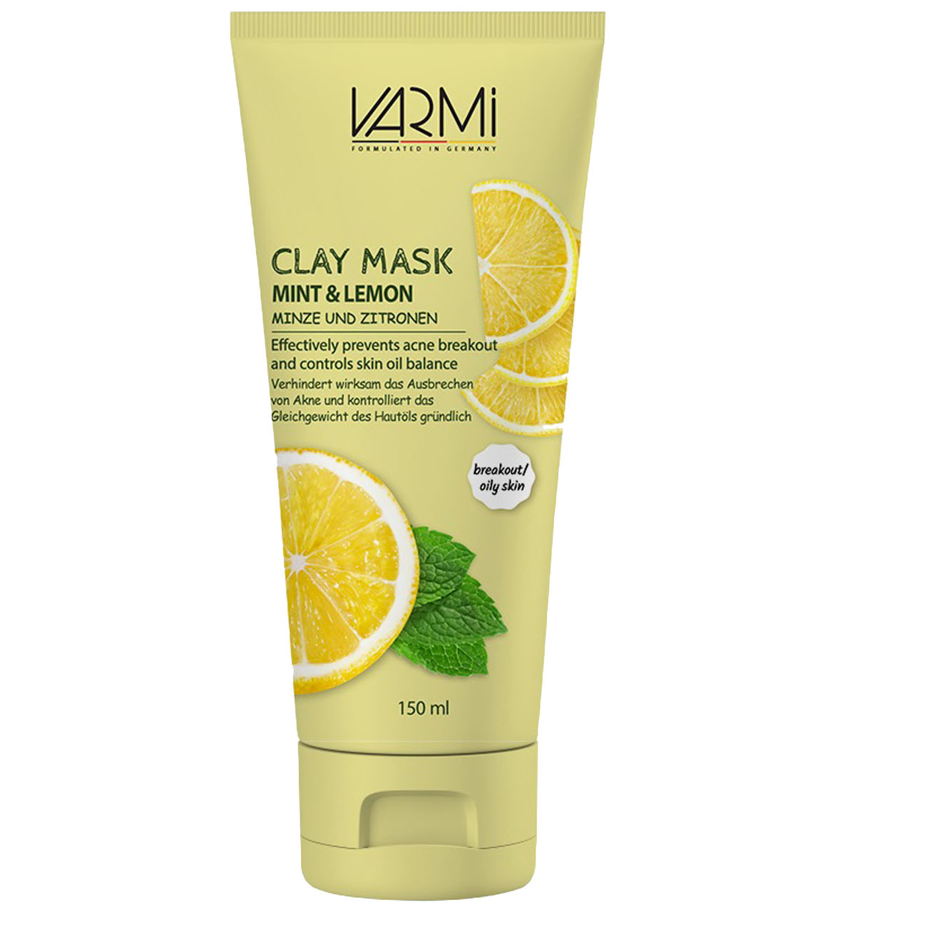 ماسک صورت خاک رسی وارمی مدل نعناع و لیمو حجم 150 میلیلیتر بدون پارابن، تنظیمکننده چربی پوست، کوچککننده منافذ باز، آبر