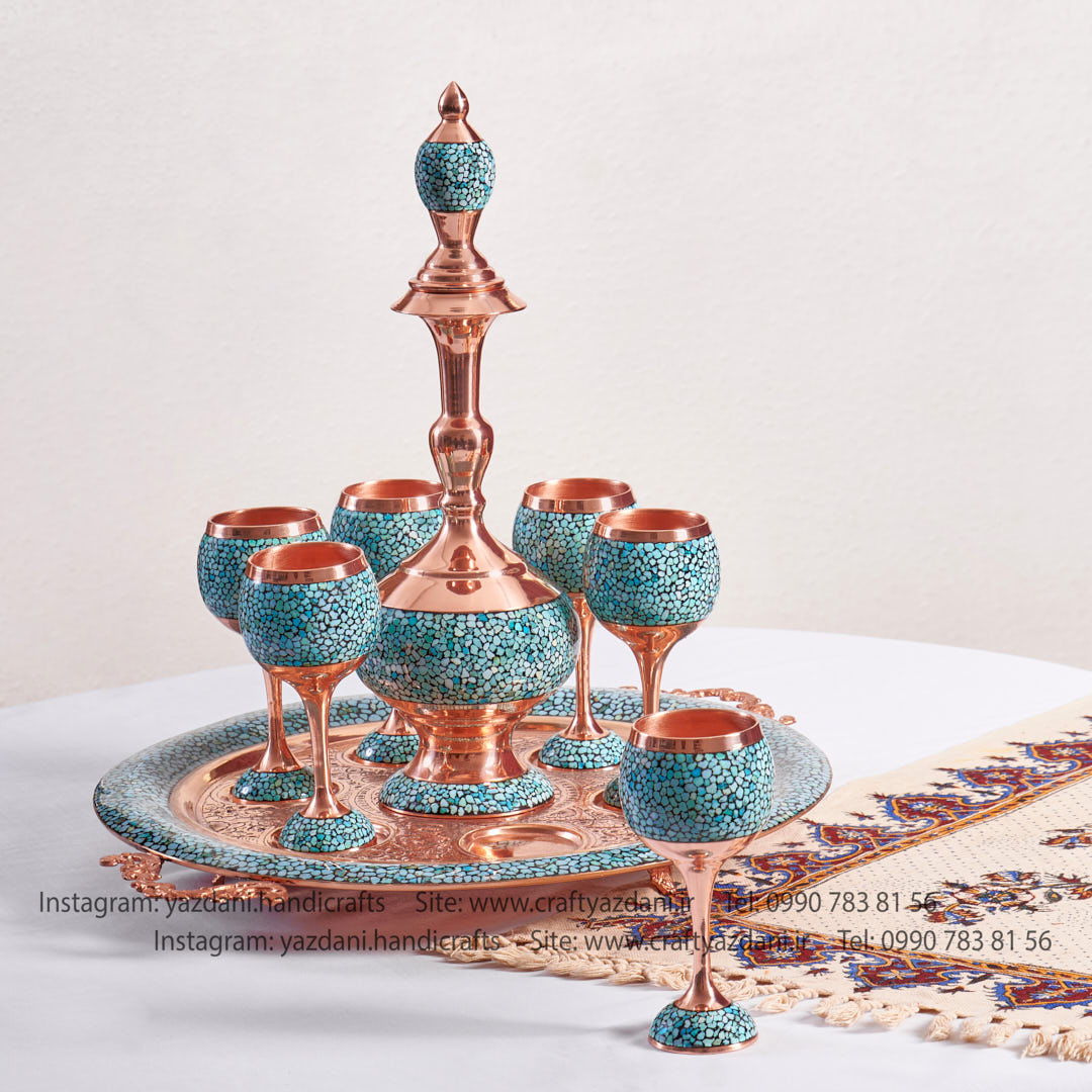 ست کامل شربت خوری 8 پارچه 6 نفره مس و فیروزه